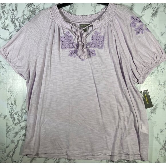 Style & Co. Tops - Style & Co. Womens Sandy Lavender Embroidered Vacay Top Size XL